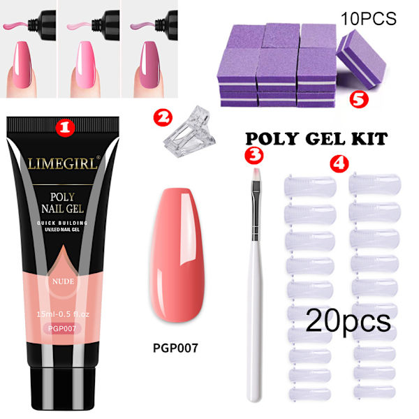 Poly Gel Nagelsats - Gel-förlängningsnagelsats Startpaket PGP007