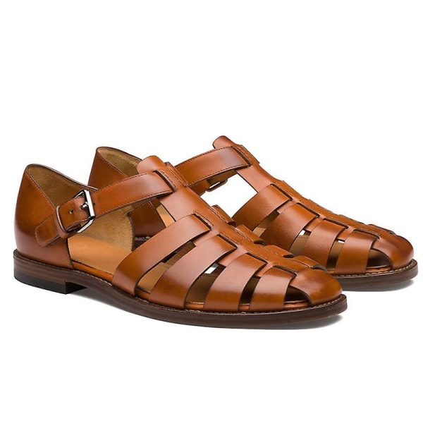 Håll dig bekväm och skyddad sportsandal med stängd tå för män Handgjord lädersandal brown 47