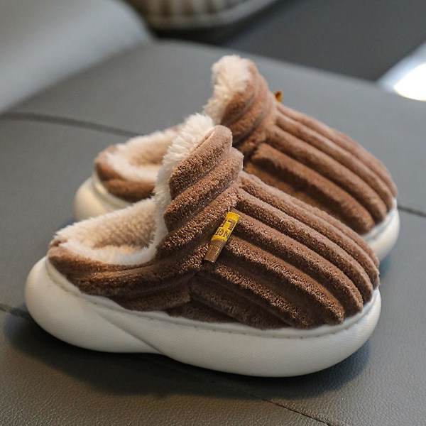 Unisex Barnplattformtofflor, Flickor Pojkar Plysch Bomulls Tofflor Kaffe Ingen klack 16CM 2 years old