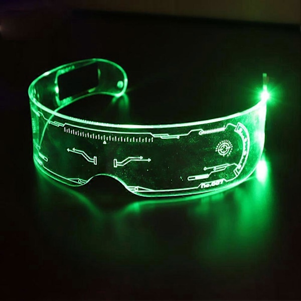 (Grönt ljus) LED Ljus Upp 7 Färger Klara Linser Visir Glasögon Goggles Cyberpunk Rave Party