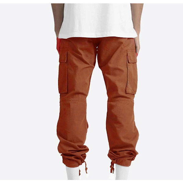 Män Casual Solid Flera Fickor Utomhus Rak Typ Fitness L Orange