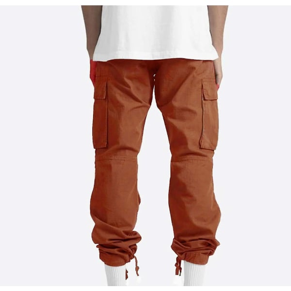 Män Casual Solid Flera Fickor Utomhus Rak Typ Fitness M Orange