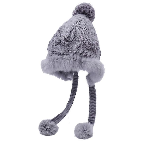 Söt Broderad Pälsboll Ullmössa Höst Och Vinter Plus Sammet Tjock Varm Stickad Mössa