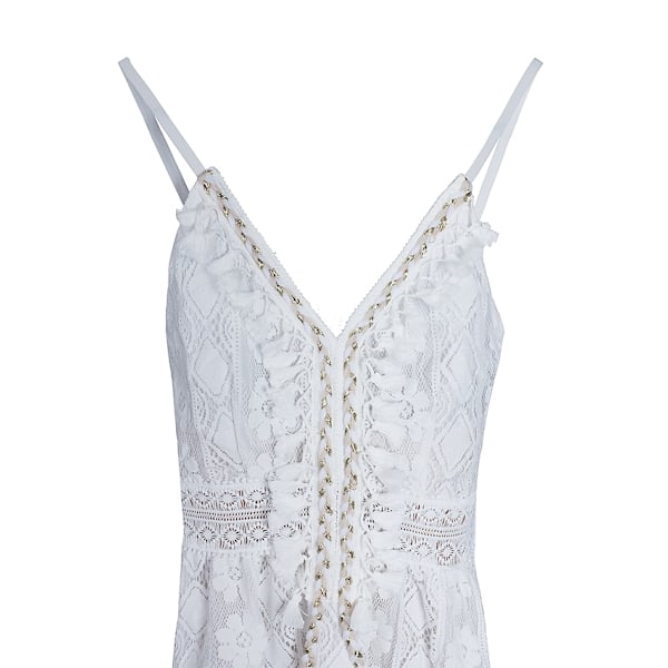 Maxiklänning för kvinnor, svingmodell, vit beige, ärmlös, tryck White XL