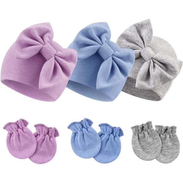 Newborn Baby Hattar Vantar Set Hospital Hat Beanie Infant Bow Hat STYLE5