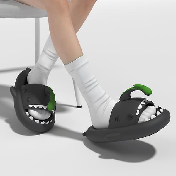 Helloslippers Sharkicks Pro - Nuclear Kaiju Shark Slides Black / 40-41