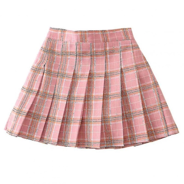 Bebetter Girls High Waisted Plisserad Dragkedja Tennis Style Skater Mini Kjol Pink Plaid 100cm 1-2 Years