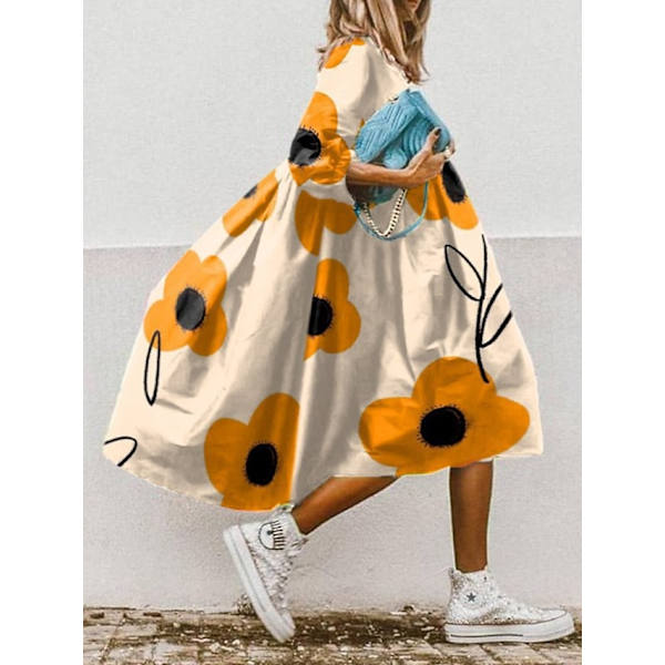 Swingklänning för kvinnor Boho-klänning Midiklänning Vit Gul Röd 3/4 L Yellow M