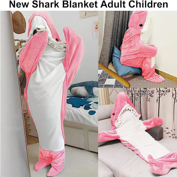 Hajtäcke för Vuxna - Bärbar Hajtäcke Super Mjukt Mysigt Flanell H pink 140cm