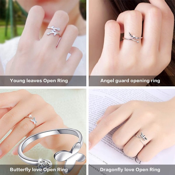 Justerbara ringar för kvinnor flickor, öppna fingerringar Wing Butterf
