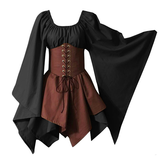 Kvinnors Traditionell Irländsk Klänning Renässans Medeltida Kostym Flare Ärm Korsett Halloween Kort Klänning Khaki black 5XL