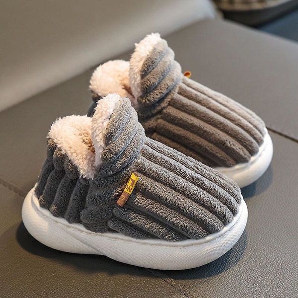 Unisex Barnplattformtofflor, Flickor Pojkar Plysch Bomulls Tofflor grå 20CM 7-8years old