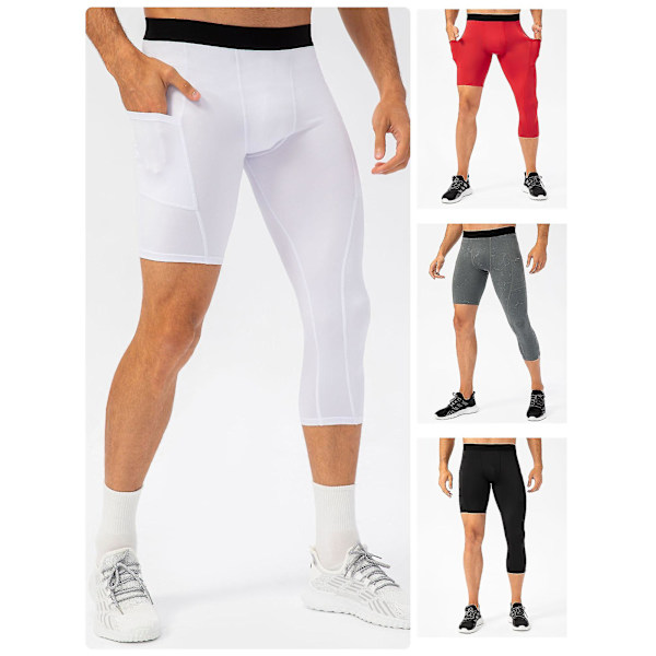 Män Enbens Leggings Kompatibla Basket Sido Fickor Fitness Träning White Large