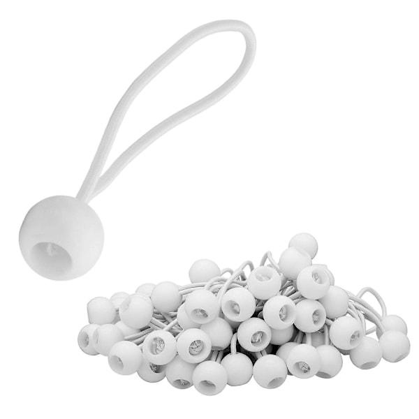 50x Gummistroppar, Paket med Gummiband, Gummikrokar med Plastkula, Tältgummistroppar för Presenningar, Uteplats, Tält, Hög Spänning Vit