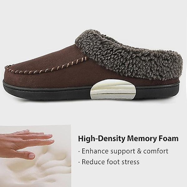 Mjukt Mockasinfodrade Herreslippers med Minnesskum och Fuzzy Plush Ull Coffee 44