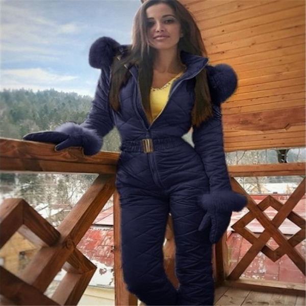 Dam Vinter Varm snödräkt Utomhussportbyxor Skiddräkt Vattentät Ju Blue Xl
