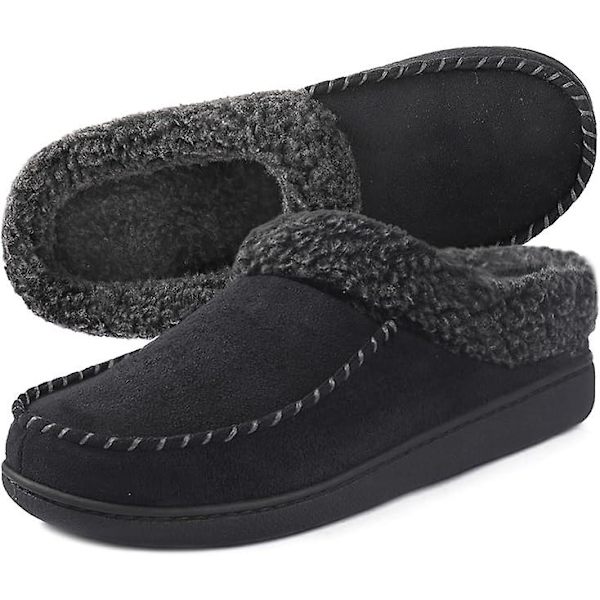 Mjukt Mockasinfodrade Herreslippers med Minnesskum och Fuzzy Plush Ull Black 39