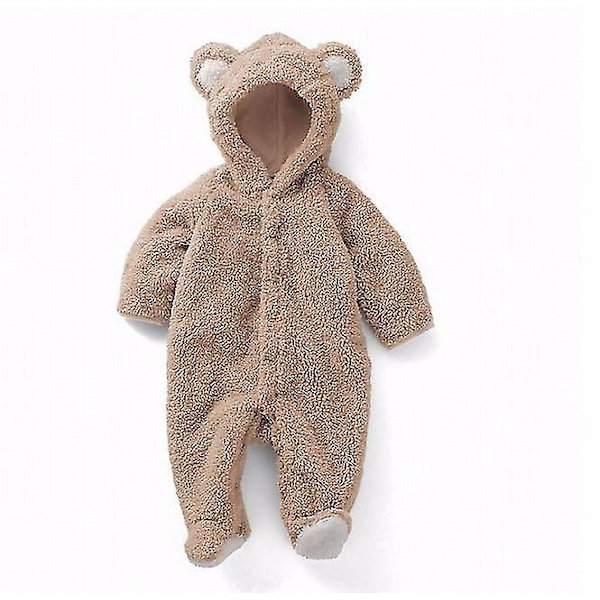 Nyfödda Bebis-Rompers Höst Vinter Varma Fleece Bebis Pojkar Kostym KhakiName 6-9M