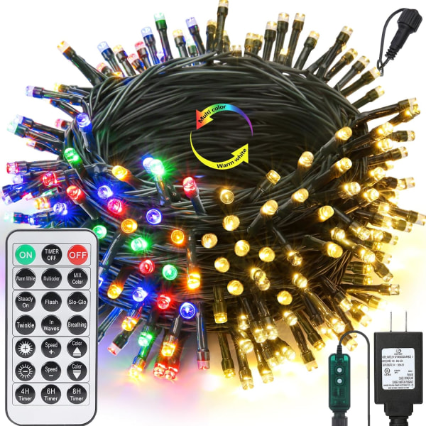 Joomer Color Changing Christmas Lights, 66ft 200 LED String Lights Tim Warm white+Multicolor 200LED