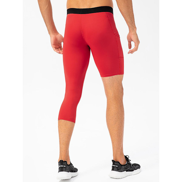 Män One Leg Leggings Kompatibla Basket Sidofickor Fitness Traini Red Small
