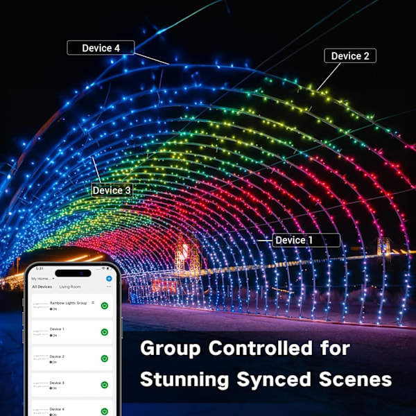 Julbelysning, 65,67 fot 200 LED-färgskiftande trädbelysning 11-Functi RGB - String 200 LED - WIFI