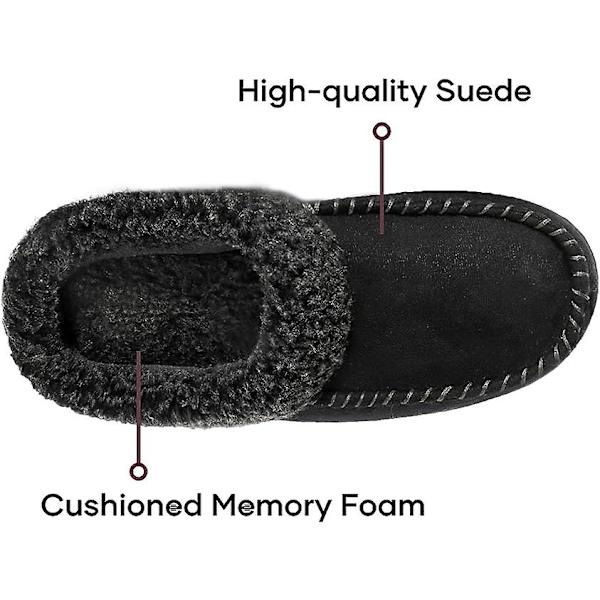 Mjukt Mockasinfodrade Herreslippers med Minnesskum och Fuzzy Plush Ull Black 39