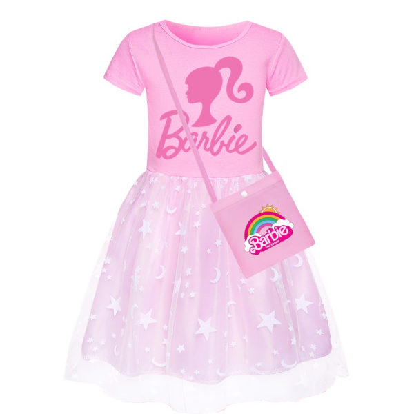 Barbie-rosa flickklänning Star Rainbow Rainbow spetskjol och crossbody A 140
