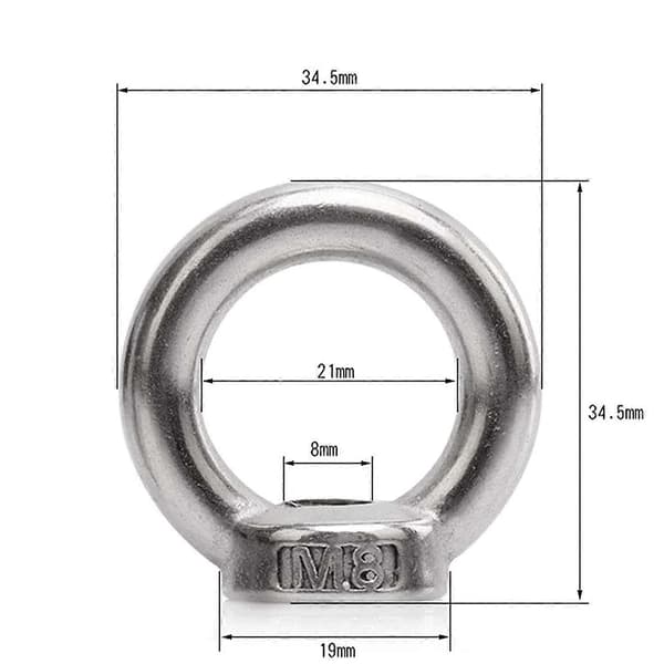 10 st Lyftögla, Hona Ringmutter för Lyft 304 Rostfritt Stål, 10-pack, M8