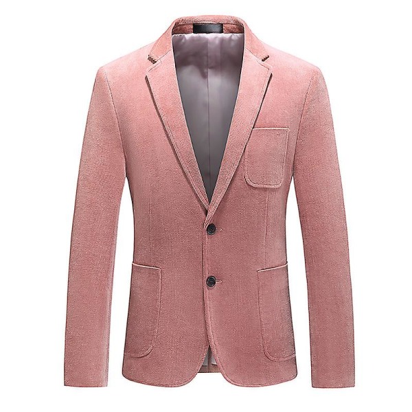 Herrar Casual Corduroy Blazer Jacka, Slim Fit Två-knapp Sportkavaj Pink M