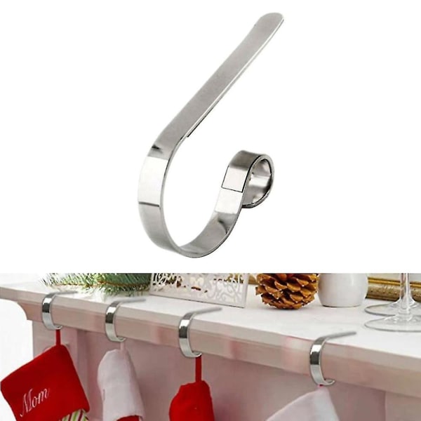 Julstrumpa Hängare Hållare Mantel Strumpor Krok Eldstad Klämma Deko Silver 4pcs