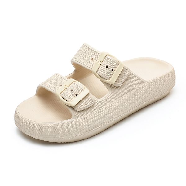 Husslippers för Män och Kvinnor Strandtofflor Halksäkra Lättviktiga Öppna Tofflor Snabbtorkande Extra Tjocka Sandaler Beige 40