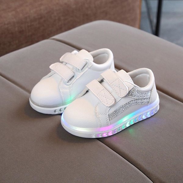 2022 Barn Baby Flickor Pojkar Randig Bling Platta Led Luminous Silver 23.5