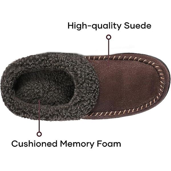 Mjukt Mockasinfodrade Herreslippers med Minnesskum och Fuzzy Plush Ull Coffee 44