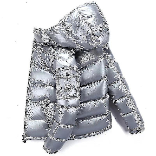 Shiny dunjacka - Vinterställ krage dunjacka med luva Silver 3XL
