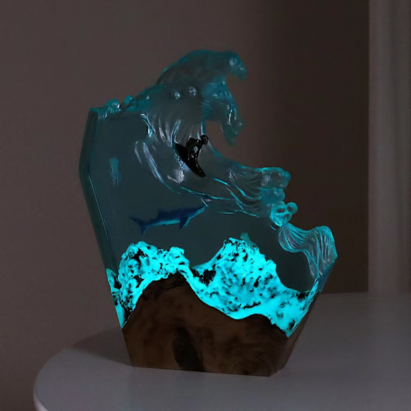 Manetval Val Kontor Skrivbord Konst Hav Surf Gåva Massivt Trä Harts Nattlampa Ornament