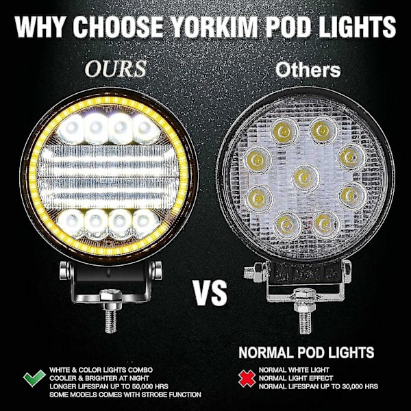 4x Led Work Light Pods Rund Amber Spot Combo Light Amber Dimlampa För