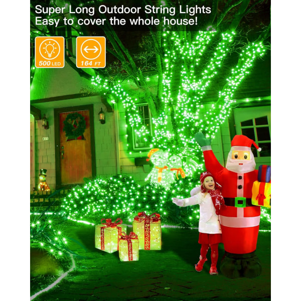 shineshine Christmas Lights 164FT/500LED, Vattentät utomhusslinga Li Green 500 LED