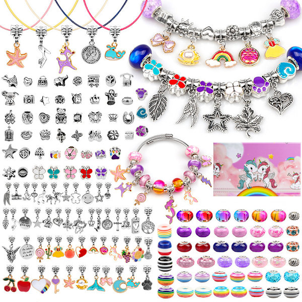 Populärt 1,75 cm Box Hög Barn DIY Unicorn Armband Set Pärla 162pcs (1.75cm box height)