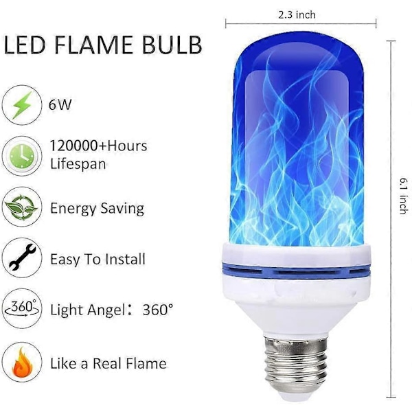 2 st LED E27 Fladdrande Blå Låga Lampa, 4 Belysningslägen Låga Ljuseffekt Lampor