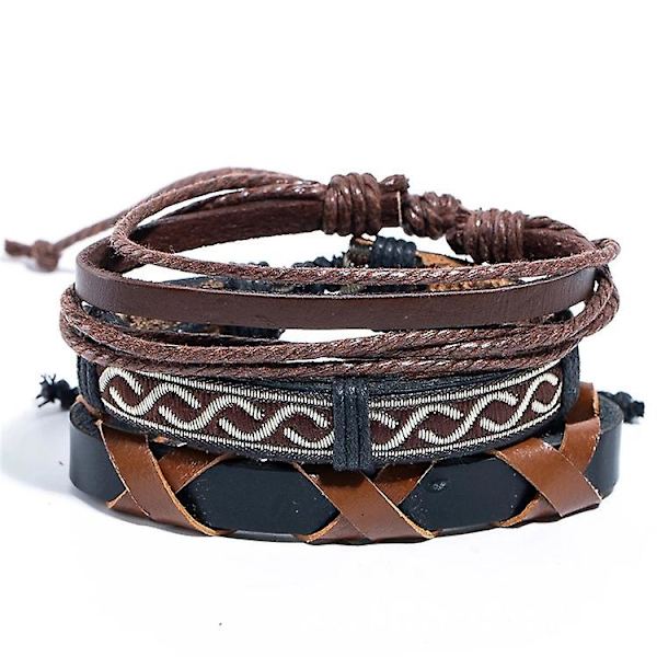 1 set Läderarmband Herrarmband Hampa Snören Träpärlor Justerbar 2