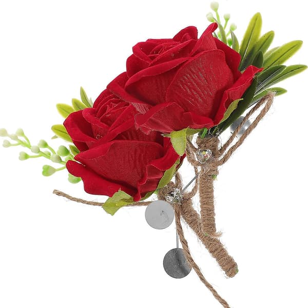 Röd bröllopsblomma ros corsage kompatibel med brudgum och brud 2-pack