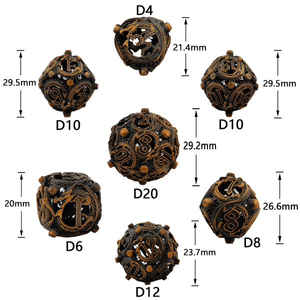 Metal Hollow Dice Dnd Dragon And Dungeon Polyhedron Dice Rpg Board Gam Ancient gold