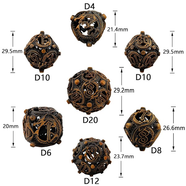 Metal Hollow Dice Dnd Dragon And Dungeon Polyhedron Dice Rpg Board Gam Black Yellow