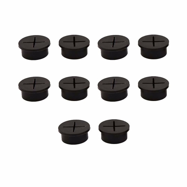 10 st Flexibla Silikonkabelhålsskydd Skrivbords Sladdgenomföring Gummi Grom 25mm Black