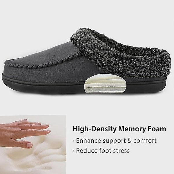 Mjukt Mockasinfodrade Herreslippers med Minnesskum och Fuzzy Plush Ull Dark Gray 42