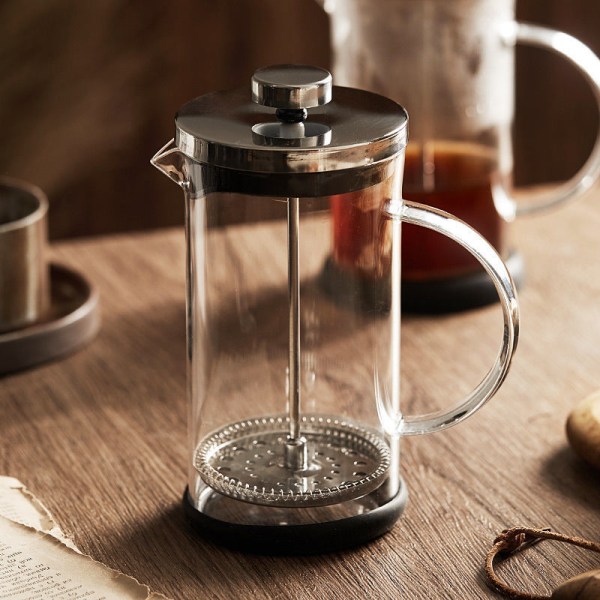Kaffe- och Temaker, Glas och Rostfritt Stål Handbryggt Kaffe Filterkanna, Tefilterkopp, Filterpresskanna 1000ml