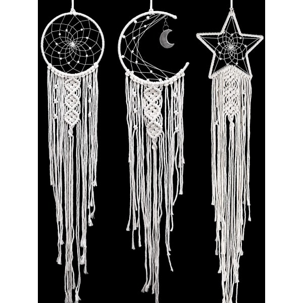 3 stycken vita stora macrame drömfångare måne sol handgjorda stora