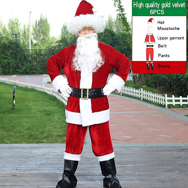6-pack Jultomte Kostym med Hatt - Herr Cosplay Festkläder 6pcs One Size