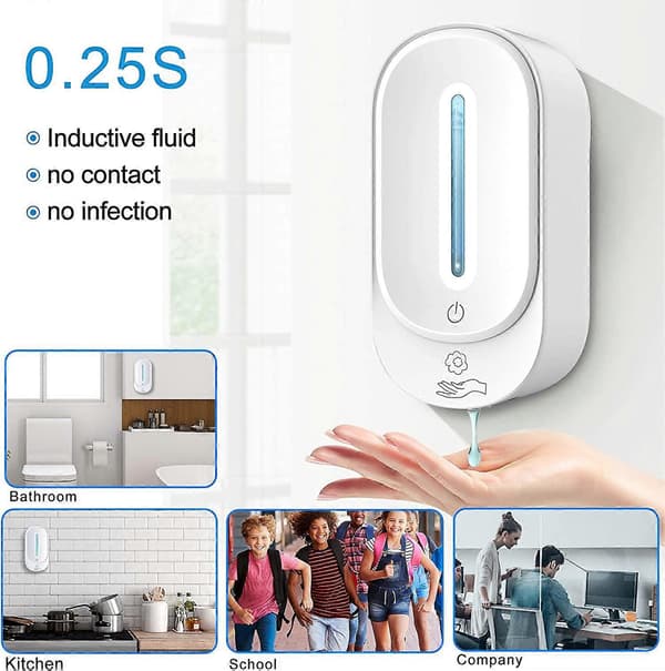 Automatisk tvåldispenser, 350 ml väggmonterad beröringsfri geldispenser med infraröd sensor, vit
