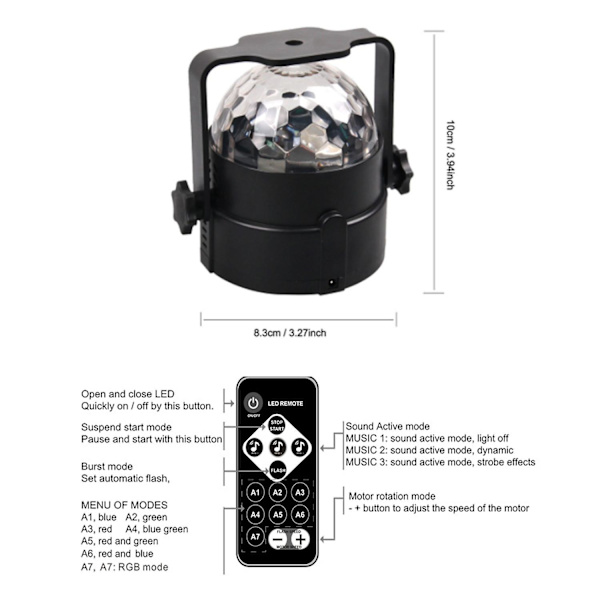 Diskoboll, Disco LED-lampa med stjärnmönster, musikstyrd